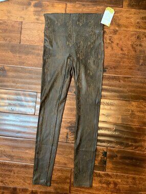 Spanx Brown Snakeskin Print Leggings, Size M